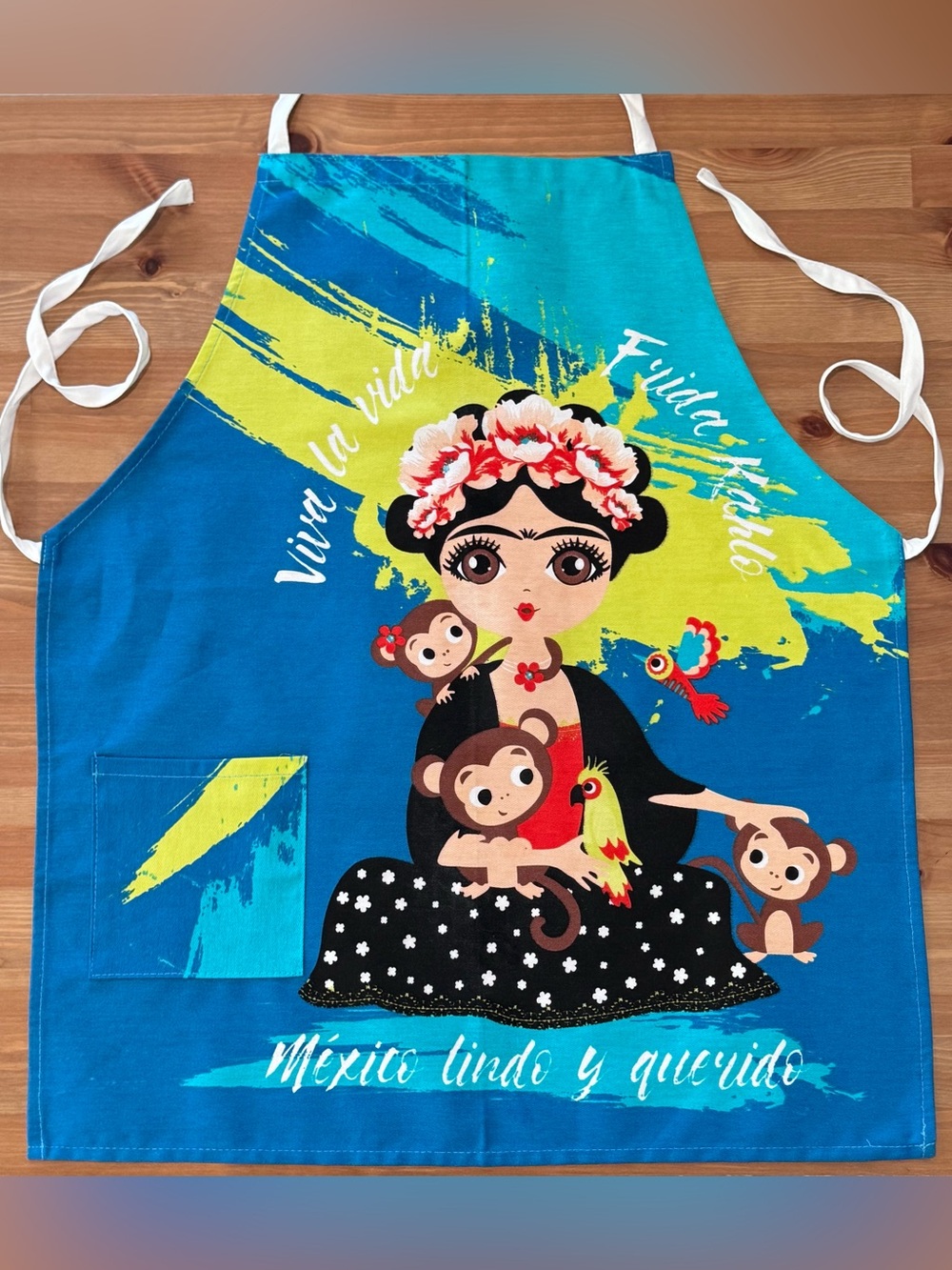 Frida Kahlo Viva La Vida Mexico Lindo y Querido Cotton Apron Mandil with Monkey